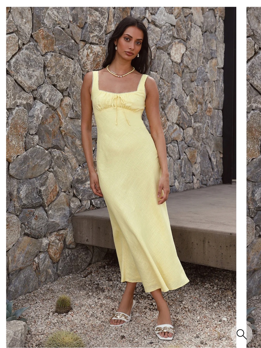 Light Yellow Tie-Front Maxi Dress with Square Neck